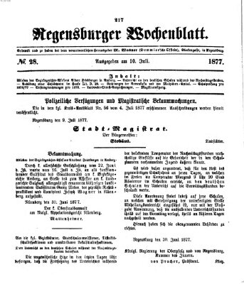 Regensburger Wochenblatt Dienstag 10. Juli 1877