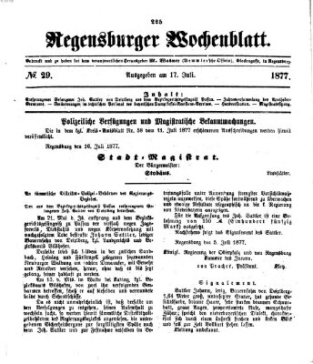 Regensburger Wochenblatt Dienstag 17. Juli 1877