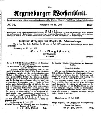 Regensburger Wochenblatt Dienstag 24. Juli 1877