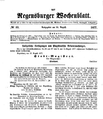 Regensburger Wochenblatt Dienstag 14. August 1877