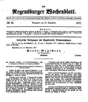 Regensburger Wochenblatt Dienstag 11. September 1877