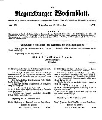 Regensburger Wochenblatt Dienstag 25. September 1877