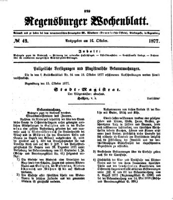 Regensburger Wochenblatt Dienstag 16. Oktober 1877