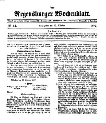 Regensburger Wochenblatt Dienstag 30. Oktober 1877