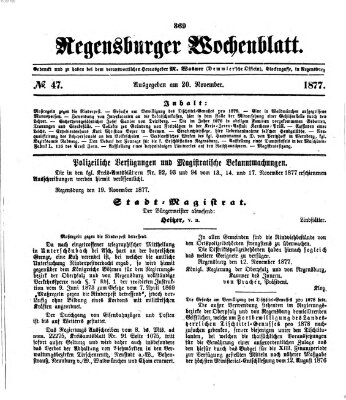 Regensburger Wochenblatt Dienstag 20. November 1877