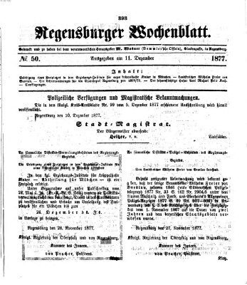 Regensburger Wochenblatt Dienstag 11. Dezember 1877