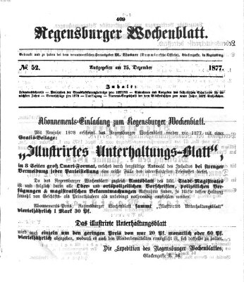 Regensburger Wochenblatt Dienstag 25. Dezember 1877