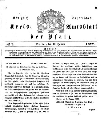 Königlich-bayerisches Kreis-Amtsblatt der Pfalz (Königlich bayerisches Amts- und Intelligenzblatt für die Pfalz) Samstag 13. Januar 1877