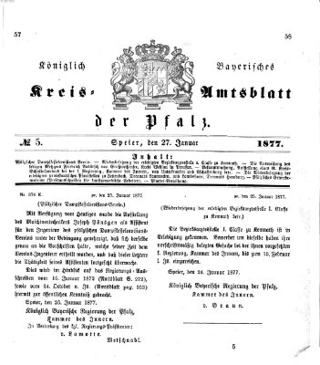 Königlich-bayerisches Kreis-Amtsblatt der Pfalz (Königlich bayerisches Amts- und Intelligenzblatt für die Pfalz) Samstag 27. Januar 1877