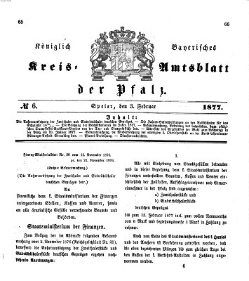 Königlich-bayerisches Kreis-Amtsblatt der Pfalz (Königlich bayerisches Amts- und Intelligenzblatt für die Pfalz) Samstag 3. Februar 1877