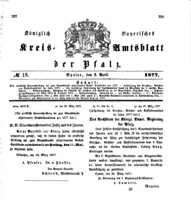 Königlich-bayerisches Kreis-Amtsblatt der Pfalz (Königlich bayerisches Amts- und Intelligenzblatt für die Pfalz) Dienstag 3. April 1877