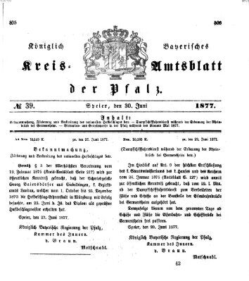 Königlich-bayerisches Kreis-Amtsblatt der Pfalz (Königlich bayerisches Amts- und Intelligenzblatt für die Pfalz) Samstag 30. Juni 1877