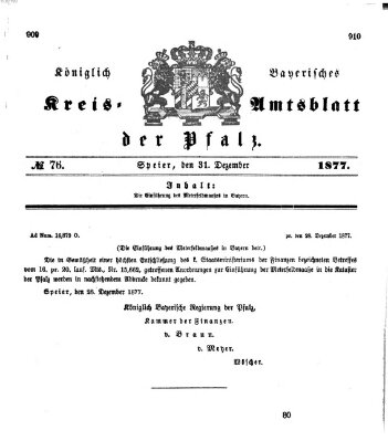 Königlich-bayerisches Kreis-Amtsblatt der Pfalz (Königlich bayerisches Amts- und Intelligenzblatt für die Pfalz) Montag 31. Dezember 1877