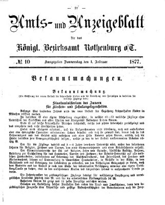 Amts- und Anzeigenblatt für das Königliche Bezirksamt Rothenburg o.T. (Amts- und Anzeigenblatt für die Stadt und das Königl. Bezirksamt Rothenburg) Donnerstag 1. Februar 1877