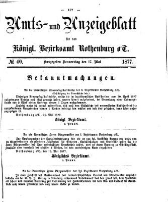 Amts- und Anzeigenblatt für das Königliche Bezirksamt Rothenburg o.T. (Amts- und Anzeigenblatt für die Stadt und das Königl. Bezirksamt Rothenburg) Donnerstag 17. Mai 1877