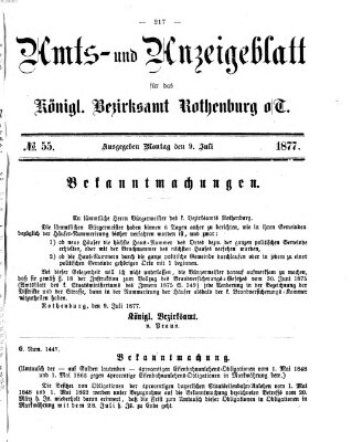 Amts- und Anzeigenblatt für das Königliche Bezirksamt Rothenburg o.T. (Amts- und Anzeigenblatt für die Stadt und das Königl. Bezirksamt Rothenburg) Montag 9. Juli 1877