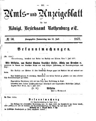 Amts- und Anzeigenblatt für das Königliche Bezirksamt Rothenburg o.T. (Amts- und Anzeigenblatt für die Stadt und das Königl. Bezirksamt Rothenburg) Donnerstag 12. Juli 1877