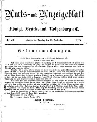 Amts- und Anzeigenblatt für das Königliche Bezirksamt Rothenburg o.T. (Amts- und Anzeigenblatt für die Stadt und das Königl. Bezirksamt Rothenburg) Montag 10. September 1877