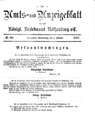 Amts- und Anzeigenblatt für das Königliche Bezirksamt Rothenburg o.T. (Amts- und Anzeigenblatt für die Stadt und das Königl. Bezirksamt Rothenburg) Donnerstag 4. Oktober 1877