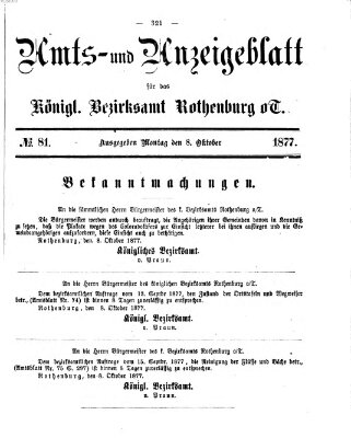 Amts- und Anzeigenblatt für das Königliche Bezirksamt Rothenburg o.T. (Amts- und Anzeigenblatt für die Stadt und das Königl. Bezirksamt Rothenburg) Montag 8. Oktober 1877