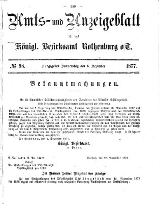 Amts- und Anzeigenblatt für das Königliche Bezirksamt Rothenburg o.T. (Amts- und Anzeigenblatt für die Stadt und das Königl. Bezirksamt Rothenburg) Donnerstag 6. Dezember 1877