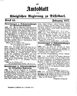 Amtsblatt für den Regierungsbezirk Düsseldorf Samstag 3. November 1877