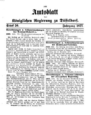 Amtsblatt für den Regierungsbezirk Düsseldorf Samstag 15. Dezember 1877