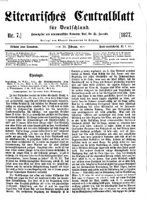 Literarisches Zentralblatt für Deutschland Samstag 10. Februar 1877