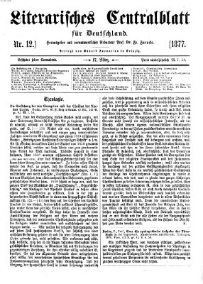 Literarisches Zentralblatt für Deutschland Samstag 17. März 1877