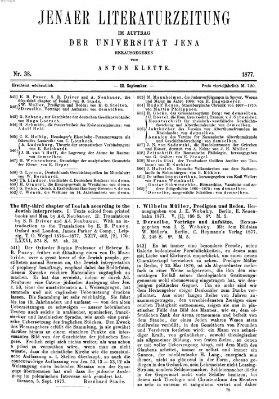 Jenaer Literaturzeitung Samstag 22. September 1877