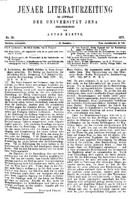 Jenaer Literaturzeitung Samstag 15. Dezember 1877