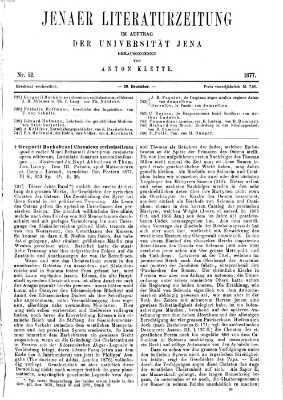 Jenaer Literaturzeitung Samstag 29. Dezember 1877