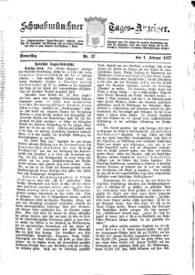 Schwabmünchner Tages-Anzeiger Donnerstag 1. Februar 1877