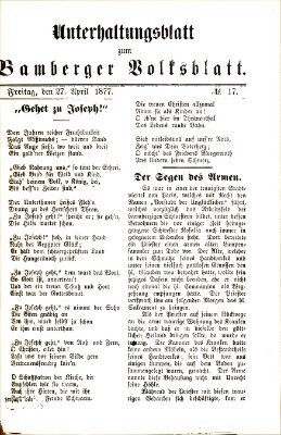 Bamberger Volksblatt. Unterhaltungsblatt zum Bamberger Volksblatt (Bamberger Volksblatt) Freitag 27. April 1877