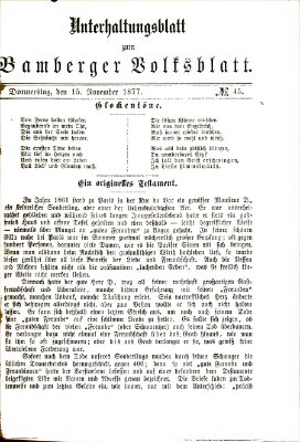 Bamberger Volksblatt. Unterhaltungsblatt zum Bamberger Volksblatt (Bamberger Volksblatt) Donnerstag 15. November 1877