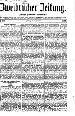 Zweibrücker Zeitung (Zweibrücker Wochenblatt) Freitag 14. September 1877