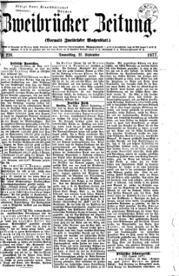 Zweibrücker Zeitung (Zweibrücker Wochenblatt) Donnerstag 27. September 1877