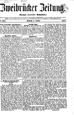 Zweibrücker Zeitung (Zweibrücker Wochenblatt) Mittwoch 3. Oktober 1877