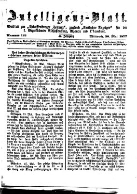 Aschaffenburger Zeitung. Intelligenz-Blatt : Beiblatt zur Aschaffenburger Zeitung ; zugleich amtlicher Anzeiger für die K. Bezirksämter Aschaffenburg, Alzenau und Obernburg (Aschaffenburger Zeitung) Mittwoch 30. Mai 1877