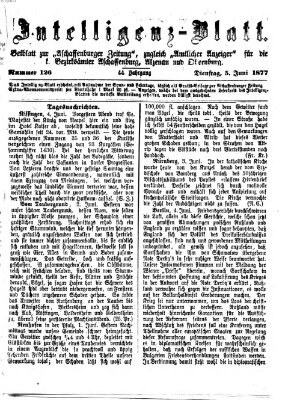 Aschaffenburger Zeitung. Intelligenz-Blatt : Beiblatt zur Aschaffenburger Zeitung ; zugleich amtlicher Anzeiger für die K. Bezirksämter Aschaffenburg, Alzenau und Obernburg (Aschaffenburger Zeitung) Dienstag 5. Juni 1877