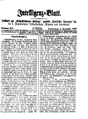 Aschaffenburger Zeitung. Intelligenz-Blatt : Beiblatt zur Aschaffenburger Zeitung ; zugleich amtlicher Anzeiger für die K. Bezirksämter Aschaffenburg, Alzenau und Obernburg (Aschaffenburger Zeitung) Donnerstag 6. Dezember 1877