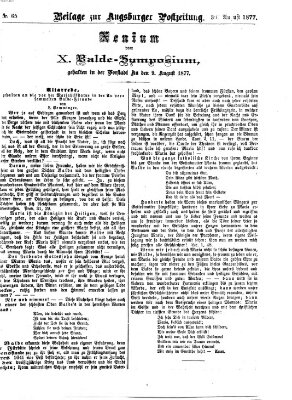 Augsburger Postzeitung. Beilage zur Augsburger Postzeitung (Augsburger Postzeitung) Donnerstag 30. August 1877