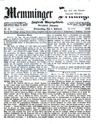 Memminger Zeitung Donnerstag 1. Februar 1877