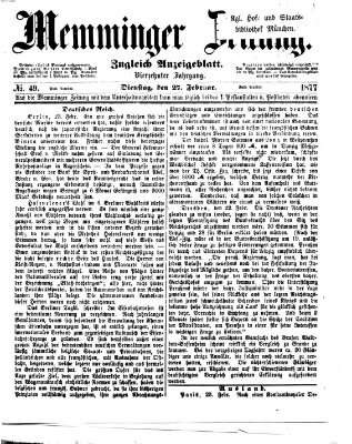 Memminger Zeitung Dienstag 27. Februar 1877