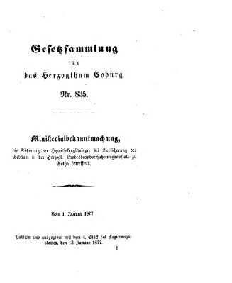 Gesetz-Sammlung für das Herzogtum Coburg (Coburger Regierungs-Blatt) Samstag 13. Januar 1877