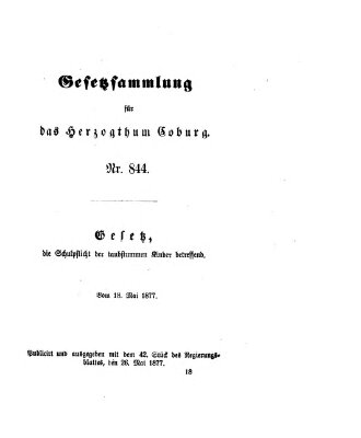 Gesetz-Sammlung für das Herzogtum Coburg (Coburger Regierungs-Blatt) Samstag 26. Mai 1877