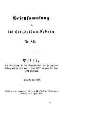 Gesetz-Sammlung für das Herzogtum Coburg (Coburger Regierungs-Blatt) Samstag 2. Juni 1877