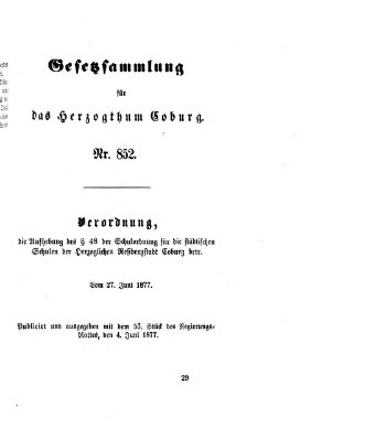 Gesetz-Sammlung für das Herzogtum Coburg (Coburger Regierungs-Blatt) Montag 4. Juni 1877