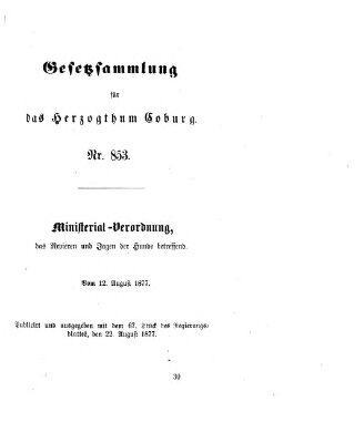 Gesetz-Sammlung für das Herzogtum Coburg (Coburger Regierungs-Blatt) Mittwoch 22. August 1877