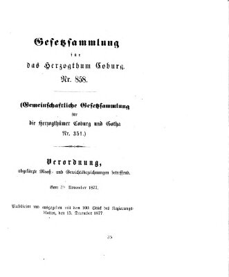 Gesetz-Sammlung für das Herzogtum Coburg (Coburger Regierungs-Blatt) Samstag 15. Dezember 1877